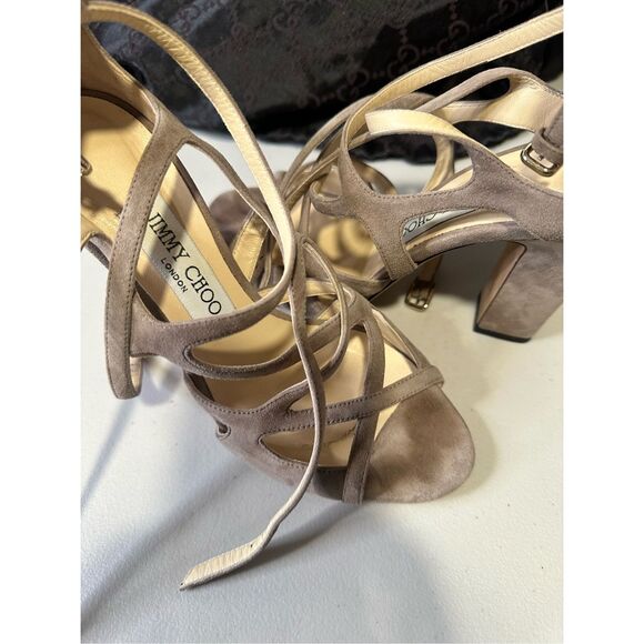 Jimmy Choo DILLAN Block Strappy Cage Block Heel Sandal Shoe Light Mocha 37 (7) - Picture 10 of 10